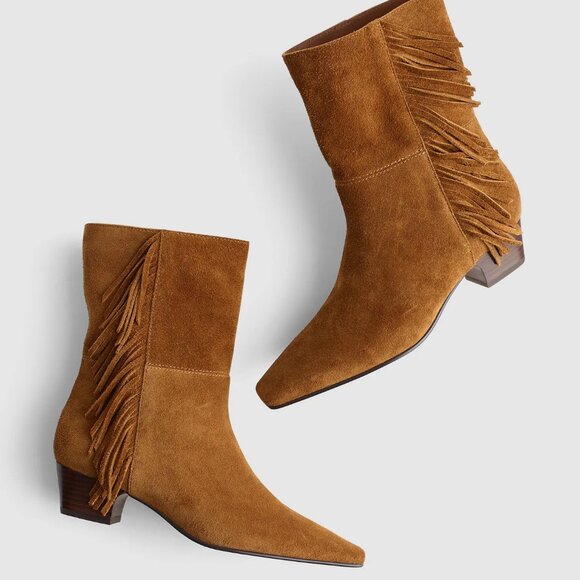 NWOT The Lexie Fringed Ankle Boot in Suede Dried Acorn Brown